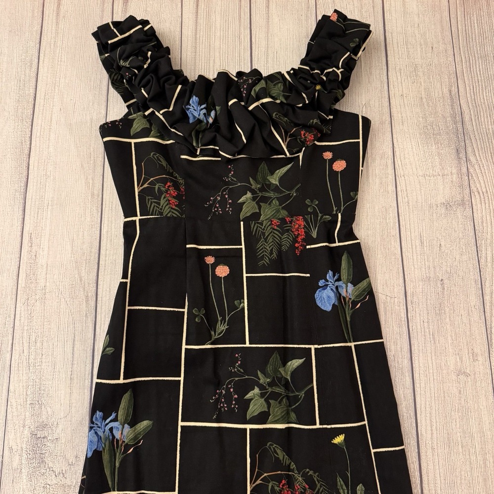 Tuckernuck Black Fresher Buds Suze Dress Floral Off Shoulder Ruffle Midi Size 6 - Picture 4 of 9